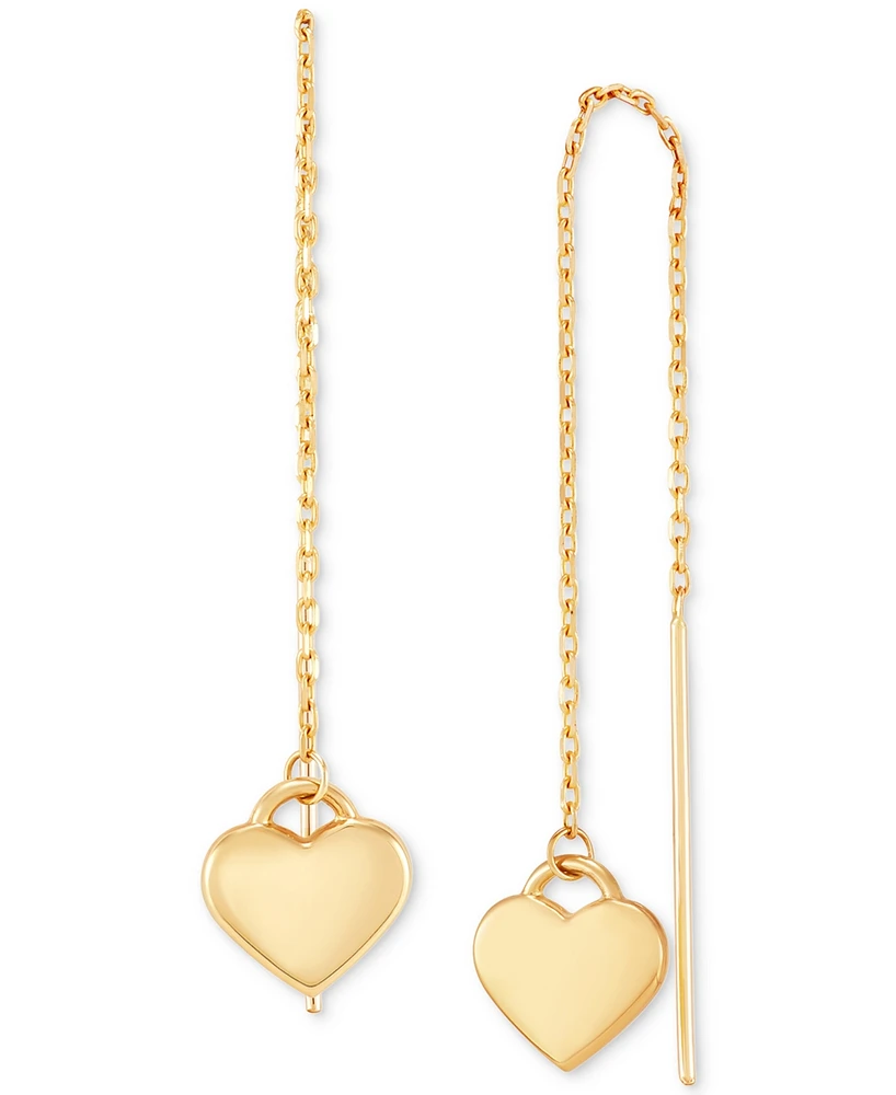 Polished Heart & Oval Link Chain Extra Long Threader Earrings in 10k Gold