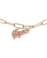 Lacoste Multicolor Crystal Crocodile Paperclip Link Chain Bracelet