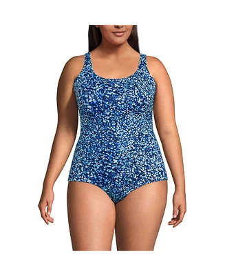 Lands' End Plus Mastectomy Chlorine Resistant Tugless One Piece Swimsuit Soft Cup