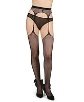 MeMoi Women's Punk Rock Princess Backseam Suspender Fishnet Tights