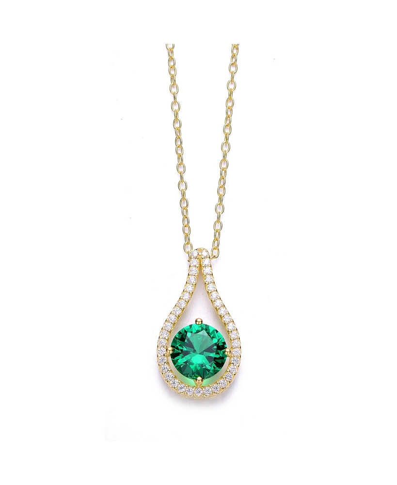 Genevive Sterling Silver 14K Gold Plated with Colored Cubic Zirconia Pendant Necklace