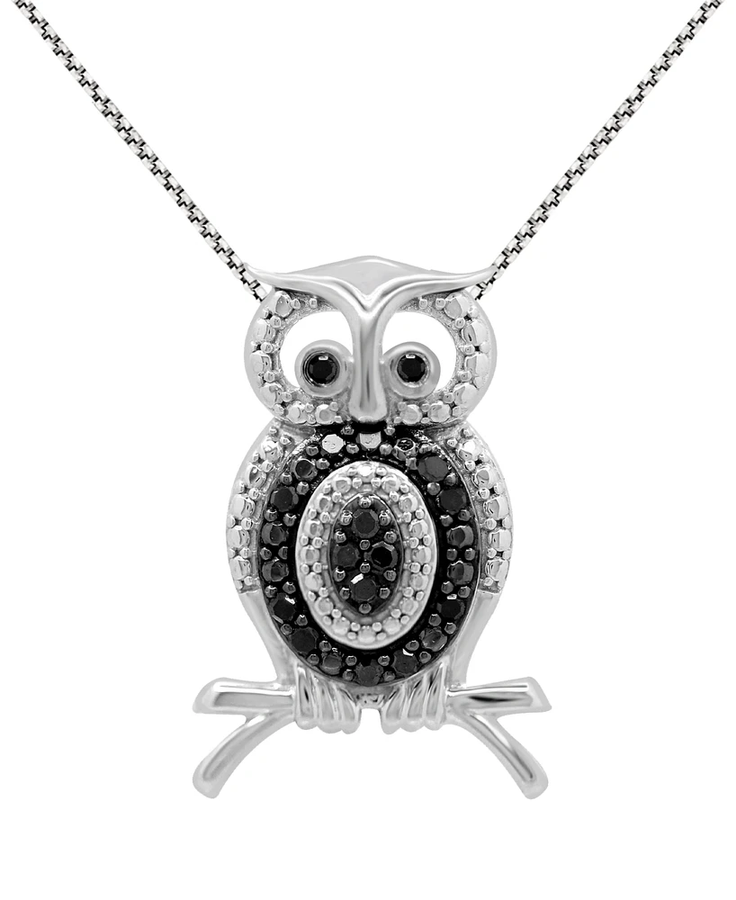 Black Diamond Owl 18" Pendant Necklace (1/6 ct. t.w.) in Sterling Silver