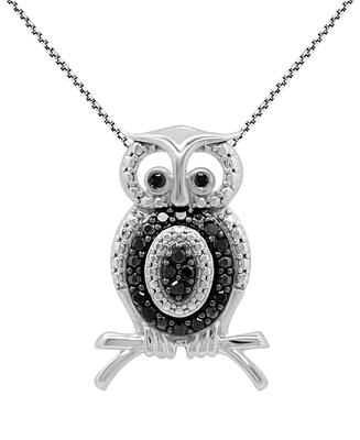 Black Diamond Owl 18" Pendant Necklace (1/6 ct. t.w.) in Sterling Silver