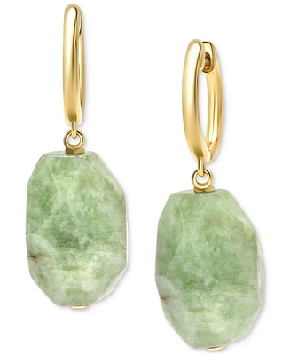 Dyed Green Jade Freeform Dangle Hoop Drop Earrings in 14k Gold-Plated Sterling Silver