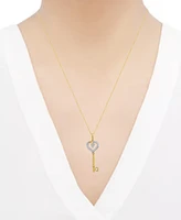 Diamond Key Heart Pendant Necklace (1/10 ct. t.w.) in 14k White or Yellow Gold, 16" + 2" extender