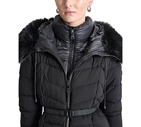 Dkny Women's Bibbed Faux-Fur-Trim Hooded Puffer Coat