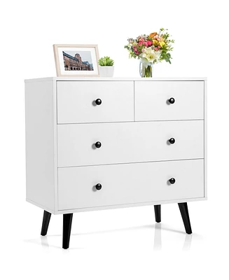 Sugift 4 Drawers Dresser Chest of Drawers Free Standing Sideboard Cabinet-White