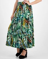 Jamie & Layla Petite Tiered Foliage-Print Button-Front Linen Skirt