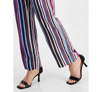 Jones New York Petite High Rise Striped Pull-On Pants