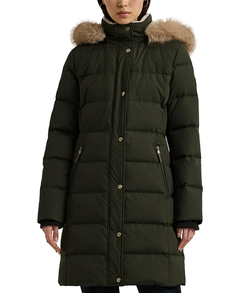 Lauren Ralph Petite Faux-Fur-Trim Hooded Puffer Coat