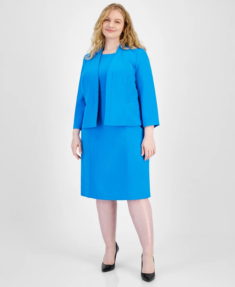 Le Suit Plus Crepe Open Front Jacket and Crewneck Sheath Dress