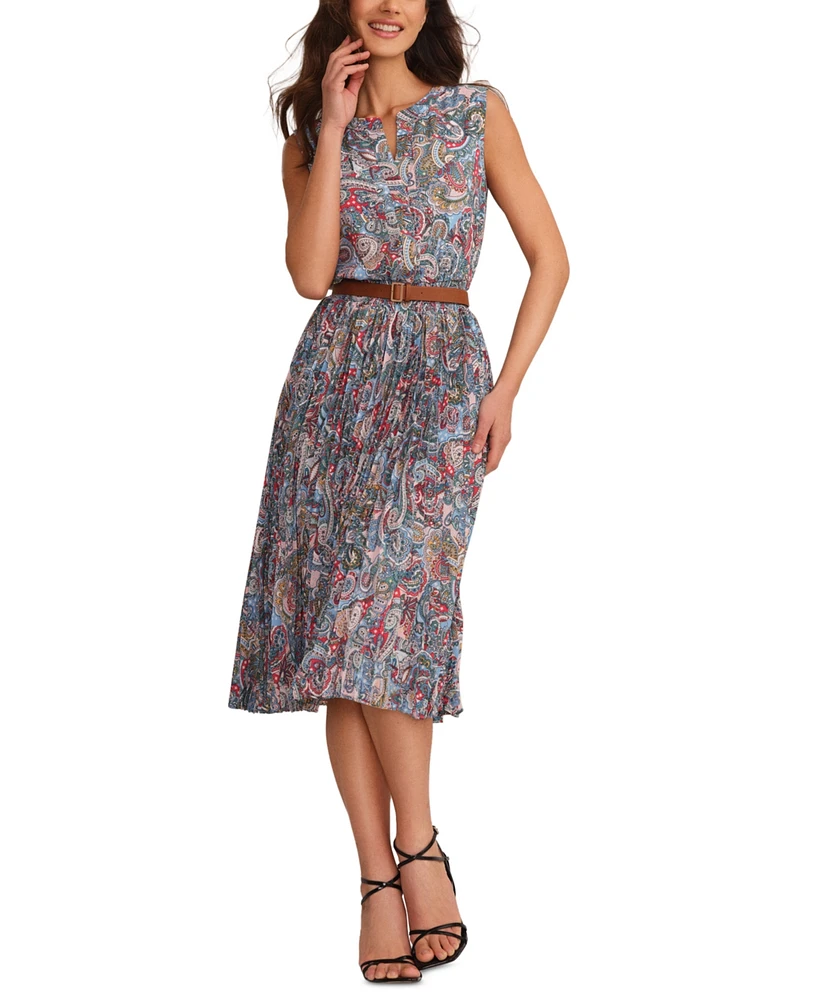 T Tahari Women's Paisley-Print Pleated-Skirt Dress