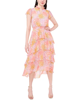 Sam & Jess Women's Floral-Printed Smocked-Waist Tiered Midi Dress