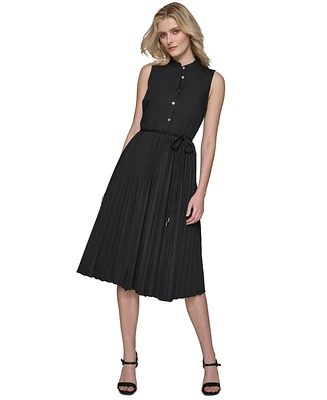 Karl Lagerfeld Paris Women's Belted Pleated Midi Dress