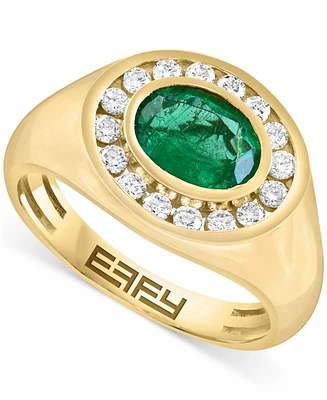 Effy Men's Emerald (1-1/2 ct. t.w.) & Diamond (1/2 ct. t.w.) Halo Ring in 14k Gold