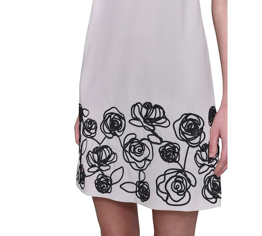Karl Lagerfeld Paris Women's Floral-Trim Square-Neck Dress