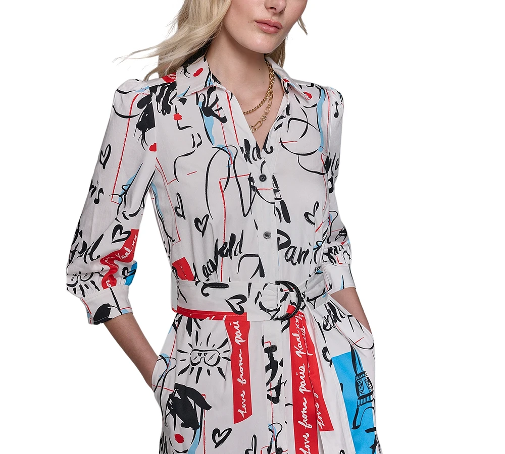 Karl Lagerfeld Paris Women's Button-Front Tie-Waist Dress