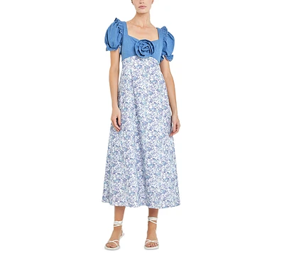 English Factory Women's Denim-Trim Maxi Dress