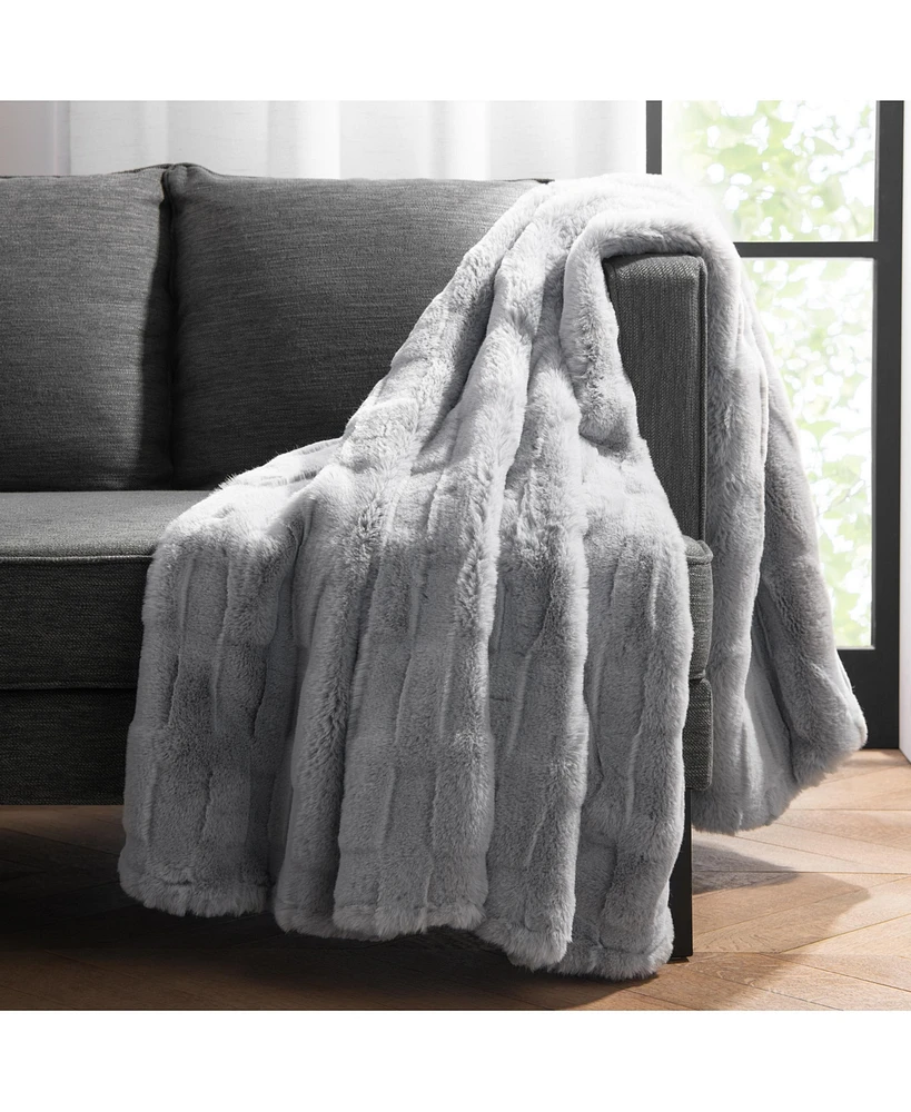 Aston and Arden Aston & Arden Luxe Grey Mink Faux Fur Throw Blanket, Plush, Modern Jacquard Texture, Oversized, 50x70, with Premium Gift Box