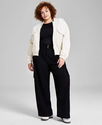 Now This Trendy Plus Size Long Sleeve Twill Jacket Second Skin Muscle T Shirt Wide Leg Pleated Cargo Pants Created For Macys