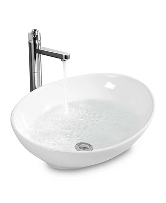 Sugift Oval Bathroom Basin Ceramic Vessel Sink