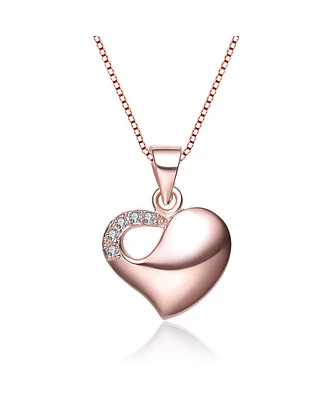 Genevive Stylish Sterling Silver 18K Rose Gold plated Cubic Zirconia Curve Heart Necklace