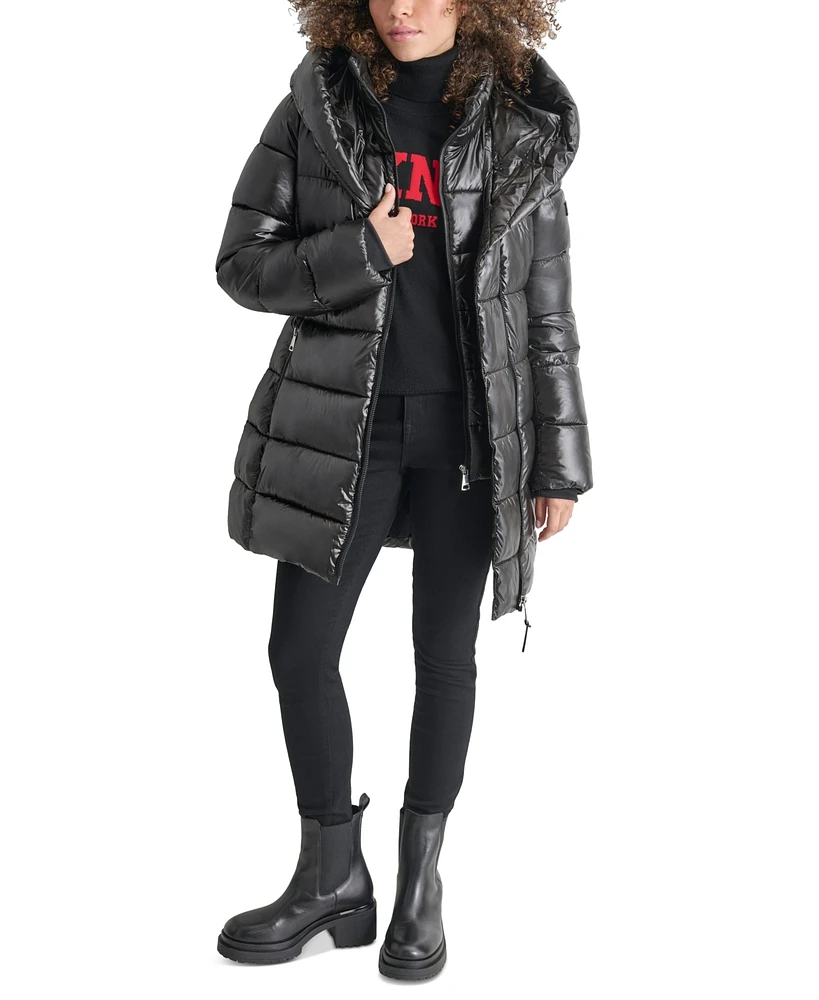 Dkny Women's Bibbed Shawl-Collar Packable Shine Puffer Coat