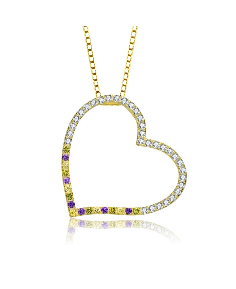 Sterling Silver with Round Cubic Zirconia Thin Open Heart Frame Necklace