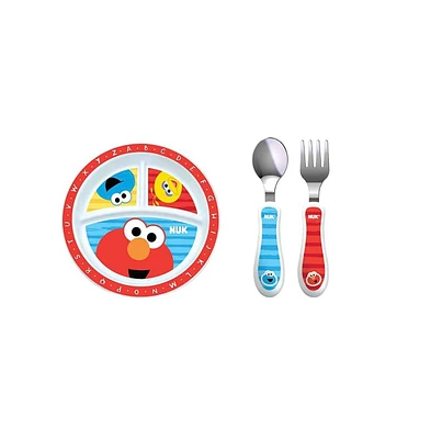 Nuk Toddler Sesame Street Plate with Sesame Street Dinnerware Utensil Set