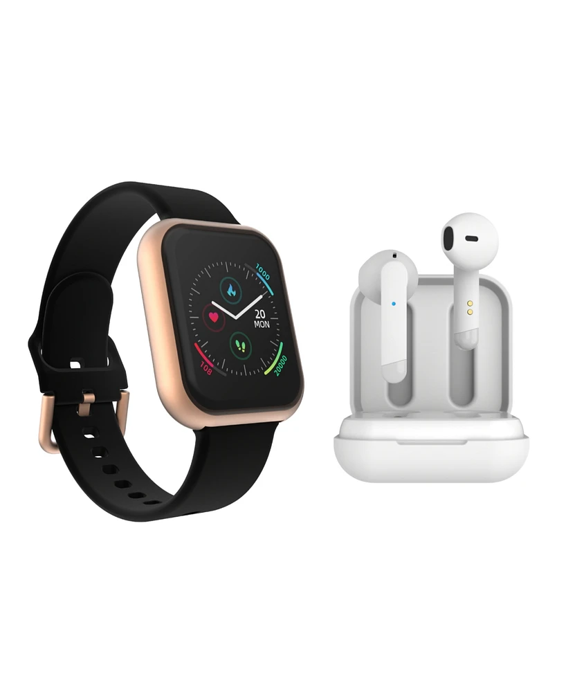 iTouch Air 3 Unisex Black Silicone Strap Smartwatch 40mm with White Amp Plus Wireless Earbuds Bundle