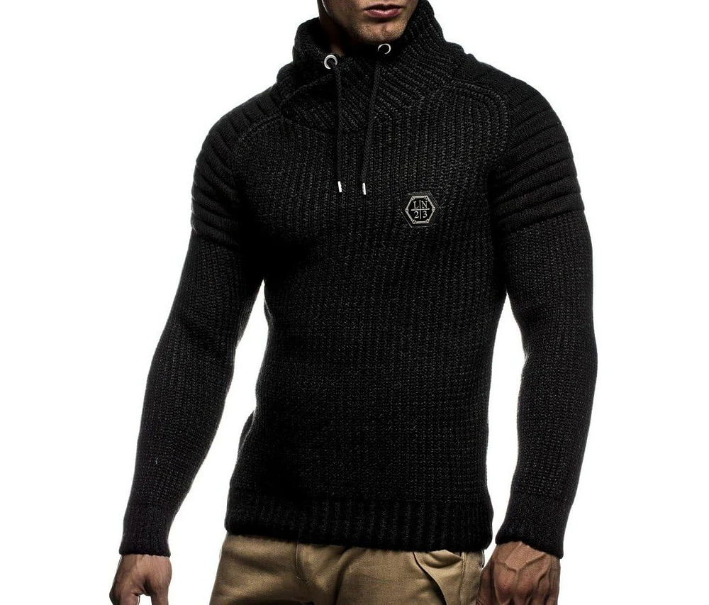 Leif Nelson Men's Knitted Winter Pullover with Shawl Collar Sweater Hoodie Sweatshirt Slim Fit Long Sleeve