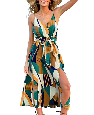 Cupshe Women's Geometric Sleeveless V-Neck Midi Beach Dress