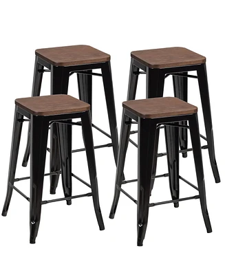 Slickblue Set of 4 Counter Height Backless Barstools with Wood Seats
