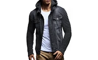 Leif Nelson Men's LN5240 Casual Denim Jacket with Knitted Sleeves