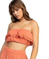 Roxy Juniors' Golden Tropic Cotton Crochet-Trim Crop Top