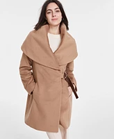 Via Spiga Women's Belted Hooded Shawl Wrap Coat