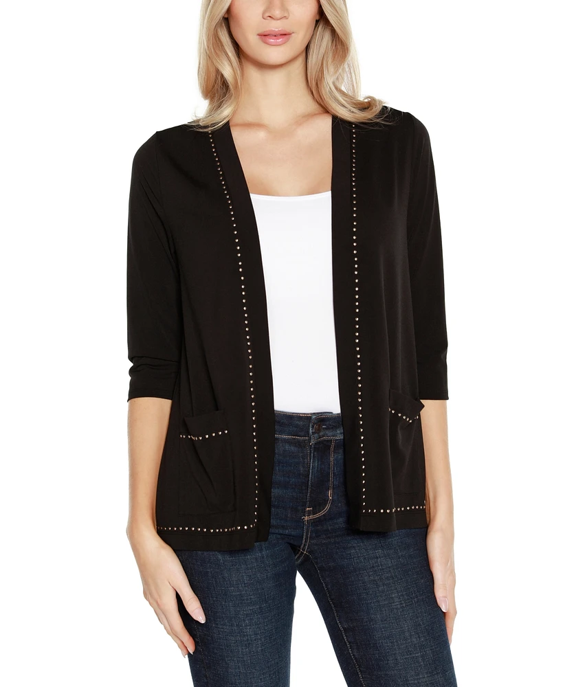 Belldini Black Label Embellished Open-Front Knit Cardigan