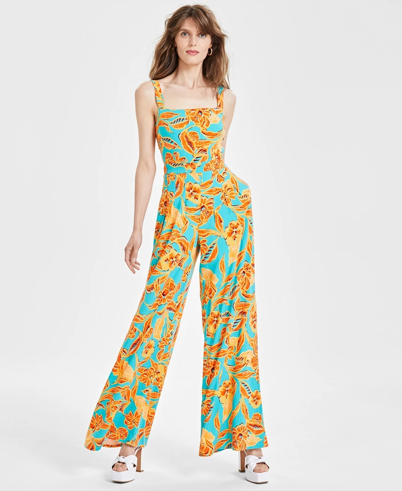 Bar Iii Women's Floral-Print Cutout Jumpsuit, Created for Macy's