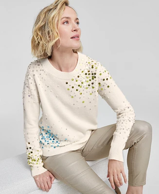 Charter Club Women's Cashmere Sequin Embellished Crewneck Sweater, Created for Macy's