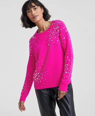 Charter Club Women's Cashmere Sequin Embellished Crewneck Sweater, Created for Macy's