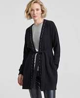 Charter Club Women's Cashmere Embellished Belted Cardigan, Created for Macy's