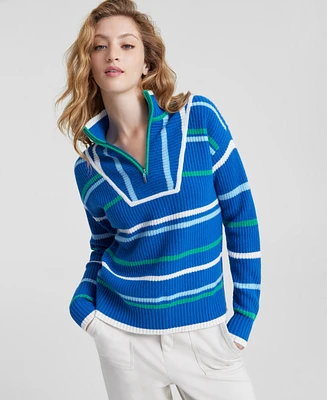 Charter Club Women's Cashmere Striped Half-Zip Sweater, Created for Macy's