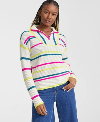 Charter Club Women's Cashmere Striped Half-Zip Sweater, Created for Macy's