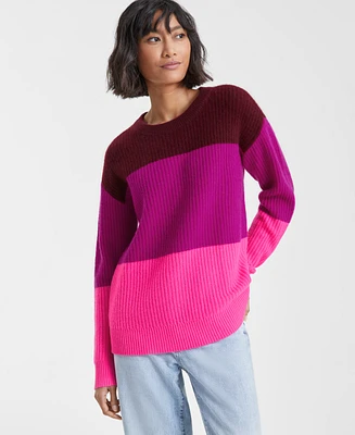 Charter Club Women's 100% Cashmere Colorblocked Rib-Knit Sweater, Created for Macy's