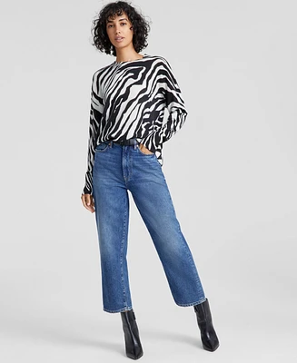 Charter Club Women's 100% Cashmere Oversized Zebra-Print Sweater, Created for Macy's