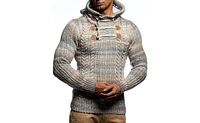 Leif Nelson Men's Knit Hoodie with Toggle Closures – High Collar Design