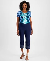 Jm Collection Women's Embroidered-Hem Capri Pants, Created for Macy's