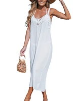 Cupshe Women's White Sleeveless Crochet Midi Cover-Up