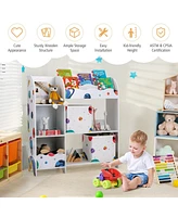 Slickblue Kids Toy and Book Organizer Children Wooden Storage Cabinet with Storage Bins-Planet