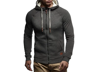 Leif Nelson Men's Slimfit Hooded Jacket | Modern Stylish Fullzip Longsleeve Hoodie Sweatshirt Brown S-Size